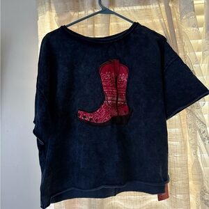 SHEIN Navy T shirt with Red cowgirl boot, Boho Feels, Tags